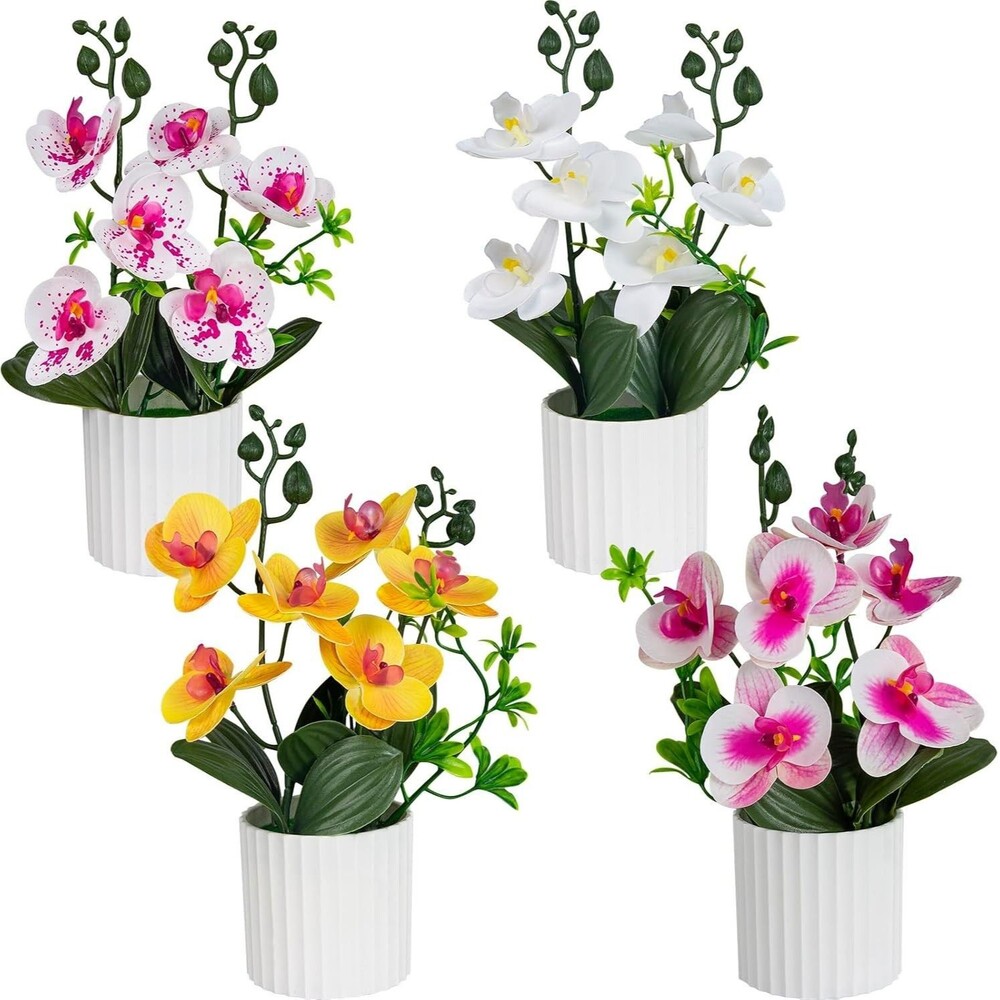 LaLamona 4 Pcs Artificial Flowers Orchid Fake Phalaenopsis Small 4 Colors